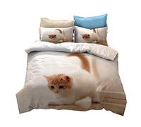 Sticker Superb Copripiumino Una Piazza e Mezza, Stampa Animali 3D Set Completo Easy Care, Set Biancheria da Letto Microfibra Zip Copripiumino e Federes (Gatto Bianco,2Pcs 135x200 cm)