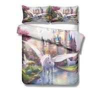 Sticker superb Ragazzo Ragazza Bianca Unicorno Copripiumino con Federa, 3D Animale Cavallo Farfalla Estate Inverno Set Biancheria da Letto con Cerniera (Unicorno con ala, 180x210cm)