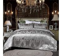 Sticker Superb Set Biancheria da Letto con Motivo Ricamato 3 Pezzi Floreale in Raso Liscio Copripiumino in Microfibra Copripiumino Jacquard con Federa (Grigio,200 x 230 cm)