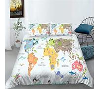 Set Biancheria da Letto per Bambini Animale Mappa Del Mondo 3D Copripiumino Bianco Blu Marrone Rosa Mappa Del Tesoro Dei Ppirati Bedding Quilt Cover con Federa (Bianco, 200 x 200 cm)