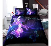 Sticker Superb Set Copripiumino Matrimoniale 200x200 cm Ragazza Donna Fantasia Stampa Farfalla Starlight Blu Viola Bianco e Nero Elegante Set di Biancheria da Letto con Federa (Viola,200 x 200 cm)