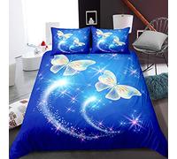 Sticker Superb Set Copripiumino Singolo 135x200 cm Ragazza Donna Fantasia Stampa Farfalla Starlight Blu Viola Bianco e Nero Elegante Set di Biancheria da Letto con Federa (Blu,135 x 200 cm)