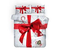 Sticker Superb Set di Biancheria da Letto Regalo del Nastro 3D Pupazzo di Neve Alce Copripiumino Matrimoniale Natale, Federa Rrossa Viola Biancheria da Letto Ragazzo Ragazza (Bianca, 220_x_240_cm)