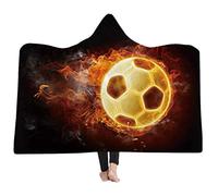 Sticker Superb Super Soffice Coperta con Cappuccio Coperta in Lana di Sherpa Stile Boemo per Adulti e Bambini Adatta per Divano/Letto / Tempo Libero/Campeggio all'aperto (50"x60", Calcio)