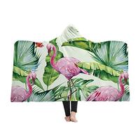 Sticker Superb Super Soffice Coperta con Cappuccio Coperta in Lana di Sherpa Stile Boemo per Adulti e Bambini Adatta per Divano/Letto / Tempo Libero/Campeggio all'aperto (50"x60", Fenicotteri)