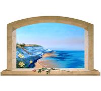 Sticker Trompe L'oeil Adesivo Finestra sul mare a scala dei turchi in sicilia