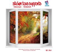 STICKER TROMPE L'OEIL FINESTRA: STRADA FORESTA AUTUNNO LEGNO - 5 TAGLIE - FR-01