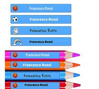 StickerLab - 60 120 200 Etichette Personalizzate Impermeabili per Scuola Elementare e Asilo - Nome su Matite, Penne, Quaderni, Libri e Materiale Ufficio e Scolastico - Adesivi Colorati con Sticker