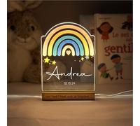 StickerLab Lampada Notturna Bambini Personalizzata, Made in Italy - Luce Notturna Bambini Regolabile a 3 Intensità - Regalo Battesimo Bimbo e Bimba Personalizzabile - Idea Regalo Neonato (Arcobaleno)