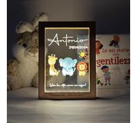 StickerLab Lampada Notturna Bambini Personalizzata, Made in Italy - Luce Notturna Bambini Regolabile a 3 Intensità - Regalo Battesimo Bimbo e Bimba Personalizzabile - Idea Regalo Neonato (Animali)