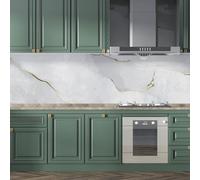 StickerLab - Paraschizzi Cucina Adesivo da Parete con Spatola in Omaggio. Prodotto Made in Italy, Ignifugo, Resistente all'Acqua di facile pulizia (120x60, Marmo Gold)