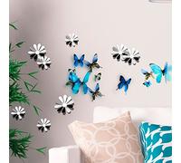 Stickers 3D - Confezione da 18 farfalle blu e 12 fiori a specchio