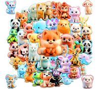 Stickers Animali 50 Pezzi Adesivi Animali 3D Stickers Kawaii Animals Impermeabili Adesivi Kawaii Bambini pour Computer, Skateboard, Bicchieri d'Acqua, Valigie, Classe