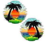 StickersWorld - Adesivi in vinile per paraurti e casco, motivo: tramonto tropicale, sogno, paradiso pigro, isola esotica, palma, spiaggia, vacanze in fuga sulla costa smeralda, 100 mm, confezione da 2