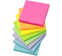Sticky Notes 800 pezzi, 8 libri da 100 fogli, 7,5 x 7,5 cm, adesivo riutilizzabile non cade facilmente, quantità sufficiente, facile da scrivere, per scuola, ufficio e casa (4 fluorescenti&4 pastello)