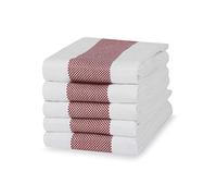 Sticky Toffee Asciugamani Doppio Strato 100% Cotone | Set di 5 | Strisce Rosse | 50 x 70 cm | Bicchiere da Bar Ristorante Assorbente