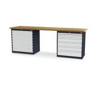 STIER Banco da lavoro largh.xprof.xalt. 2500x600x860 mm con 2 corpi armadio di larghezza 900 mm RAL 7016 / RAL 7035 Quantità:1