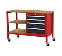 STIER Banco da lavoro mobile a cassetti con 4 cassetti e 2 ripiani in legno largh.xprof.xalt. 1300x600x960 mm RAL 3020 / RAL 7016 Quantità:1
