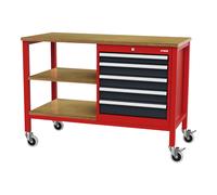 STIER Banco da lavoro mobile a cassetti con 5 cassetti e 2 ripiani in legno largh.xprof.xalt. 1300x600x960 mm RAL 3020 / RAL 7016 Quantità:1