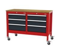 STIER Banco da lavoro mobile a cassetti con 6 cassetti largh.xprof.xalt. 1300x600x960 mm RAL 3020 / RAL 7016 Quantità:1
