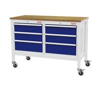 STIER Banco da lavoro mobile a cassetti con 6 cassetti largh.xprof.xalt. 1300x600x960 mm RAL 7035 / RAL 5010 Quantità:1