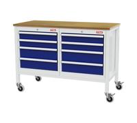 STIER Banco da lavoro mobile a cassetti con 8 cassetti largh.xprof.xalt. 1300x600x960 mm RAL 7035 / RAL 5010 Quantità:1