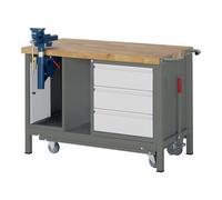 STIER Banco da lavoro Premium con telaio mobile abbass., 3 cassetti e morsa a vite largh.xprof.xalt. 1250x700x880 mm Quantità:1