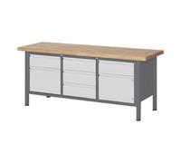 STIER Banco da lavoro regolabile in altezza Premium con 5 cassetti e 2 ante battenti largh.xprof.xalt. 2000x700x840-1040 mm Quantità:1