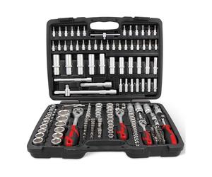 STIER Set di chiavi a bussola, 179 pezzi, cricchetto reversibile da 1/2", 1/4" e 3/8", inserto per chiave a bussola esagonale, inserti per chiave a bussola con punta a bussola Phillips Pozidrive