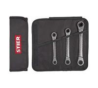 STIER Set di chiavi a cricchetto con doppio anello tipo forte e speciale 4-in-1, 8-18 mm, 3 pezzi