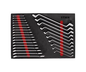 STIER Set di chiavi combinate e doppie STIER, 27 pezzi, con supporto in morbida schiuma, inserto per il carrello da officina STIER, in acciaio al cromo vanadio