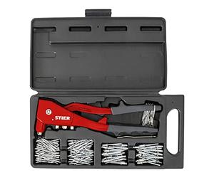 STIER Set di rivetti ciechi con pinze per rivettare a mano e rivetti ciechi, 201 pezzi con 4 naselli intercambiabili, pinze per rivettare ciechi, rivetti ciechi, rivetti