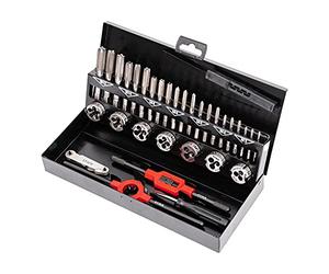 STIER Set di utensili per filettare/set di tagliafili, 32 pezzi, M3-M12 HSS-G, per filettature metriche interne ed esterne, conforme allo standard per professionisti