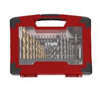 STIER Set punte, seghe e punte TiN, 100 pezzi, nitruro di titanio, per una varietà di tipi di lavorazione di legno, metallo e pietra, lunga durata e ottima rimozione delle trucioli