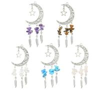 Stiesy 10 ciondoli tibetani a forma di luna crescente in 5 colori, argento antico, con perline di pietre preziose, grandi ornamenti da appendere per orecchini vintage, gioielli, portachiavi