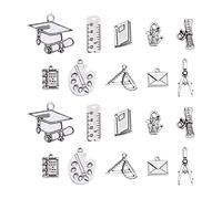 Stiesy 100 ciondoli in stile vintage, a tema studio, 10 pezzi, stile tibetano, in argento anticato, a forma di cappello, libro, righello, per la creazione di gioielli, braccialetti fai da te, regali