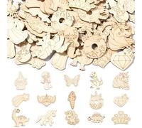 Stiesy 100 sagome in legno non finito a tema fiabe per donne, corona, principessa, diamante, unicorno, farfalla, a forma di farfalla, ornamenti fai da te, pezzi in legno per pittura fai da te,