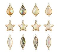 Stiesy 12 ciondoli a forma di conchiglia di abalone naturale, ciondoli a forma di conchiglia di paua bianca, a goccia, stella, occhio di cavallo, per la creazione di gioielli fai da te e braccialetti