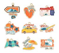 Stiesy 18 ciondoli smaltati da viaggio, vacanze, turismo, auto, biglietti aerei, campo, per la creazione di gioielli, collane fai da te, bracciali, artigianato