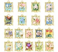 Stiesy 18 ciondoli vintage a forma di fiore in stile barocco, rettangolari, smaltati, dipinti a olio, per la creazione di gioielli, artigianato, bracciali, collane e orecchini fai da te