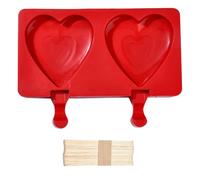 Stiesy 2 stampi in silicone a forma di cuore rosso, per lecca-lecca, ghiaccioli a forma di cuore, stampi in silicone per uso alimentare, con bastoncini di legno, per caramelle, cioccolato, ghiaccio