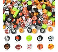 Stiesy 200 perline in argilla a forma di palla da calcio, basket, rugby, tennis, in polimero, per la creazione di gioielli, collane, bracciali fai da te, 200 pezzi