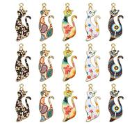 Stiesy 25 ciondoli smaltati a forma di gatto, in 5 stili, stile kawaii, con stampa floreale, per gioielli fai da te, braccialetti e artigianato, Nessun tipo di metallo