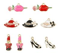 Stiesy 45 ciondoli a tema donna in lega smaltata, a forma di cappello a labbro, scarpe con tacco alto, rossetto, ciondoli per gioielli fai da te, collane, bracciali, portachiavi, artigianato