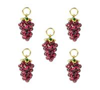 Stiesy 5 ciondoli a forma di uva viola a forma di granato naturale, a grappolo, con frutta e cristalli, per gioielli, bracciali, collane, orecchini