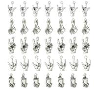 Stiesy 50 ciondoli a forma di mano della pace, 5 stili, in argento anticato, stile hip hop, in stile tibetano, vintage, per la creazione di gioielli fai da te e artigianato portafortuna