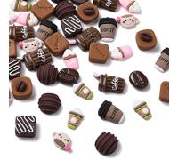 Stiesy 50 pezzi 10 stile caffè tema cabochon in resina color cioccolato ciondoli per unghie con retro piatto ciondoli per tazza di chicco di caffè marrone melma sfusi per creazione di fermagli per cap