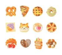 Stiesy 60 ciondoli in resina a forma di pane, 12 stili, cabochon per brezel, toast, croissant, bagel, panini, senza foro, perline con retro piatto, per gioielli a tema alimentare, portachiavi fai da