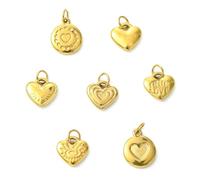 Stiesy 7 ciondoli a forma di cuore bombato in acciaio inossidabile dorato piccoli ciondoli a forma di cuore per donne uomini piccoli ciondoli a forma di cuore 3D per la creazione di collane, bracciali