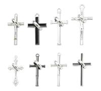 Stiesy 8 ciondoli a forma di croce con anello, in argento anticato, a forma di crocifisso, in stile tibetano, in lega, grandi, per gioielli, bracciali, collane, fai da te